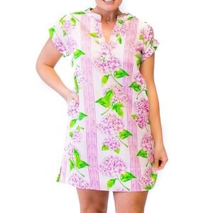 New Pink Hydrangea Luxe Cotton‎ Sateen Day Dress Size Large